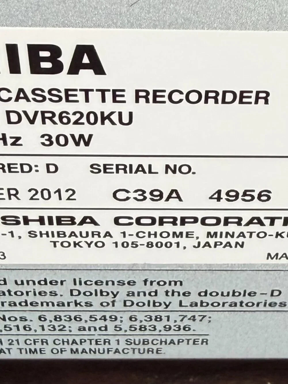 Toshiba DVR620KU DVD Recorder VCR Combo Dubbing Transfer VHS to DVD Remote WORKS - Picture 6 of 6